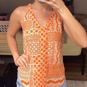 Orange and white patchwork tank top XS/S